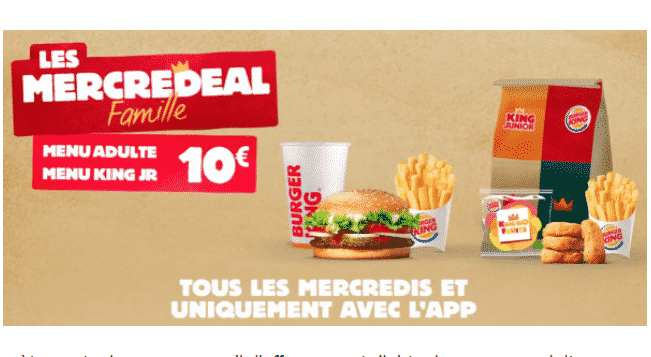 Mercredeal Famille Burger King : Menus adulte + enfant à 10€