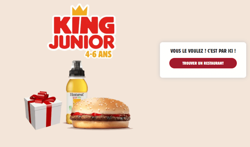 Menu King Junior Burger King à 4€